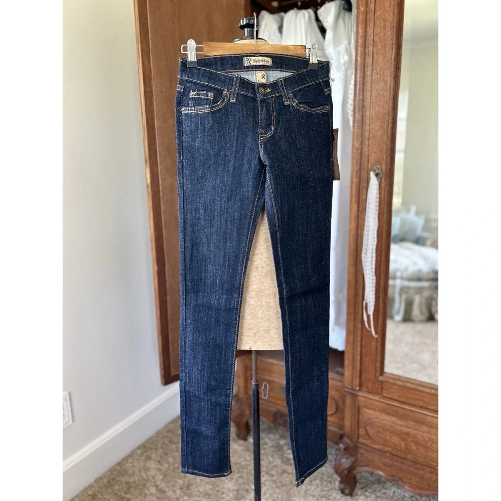 Rhinestone Embellished Jeans Dark Wash Denim Skinny Leg Jeans‎ Size 26